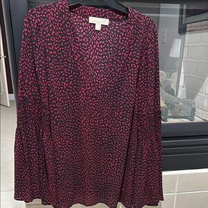 Michael Kors Red and Black Animal Print Top